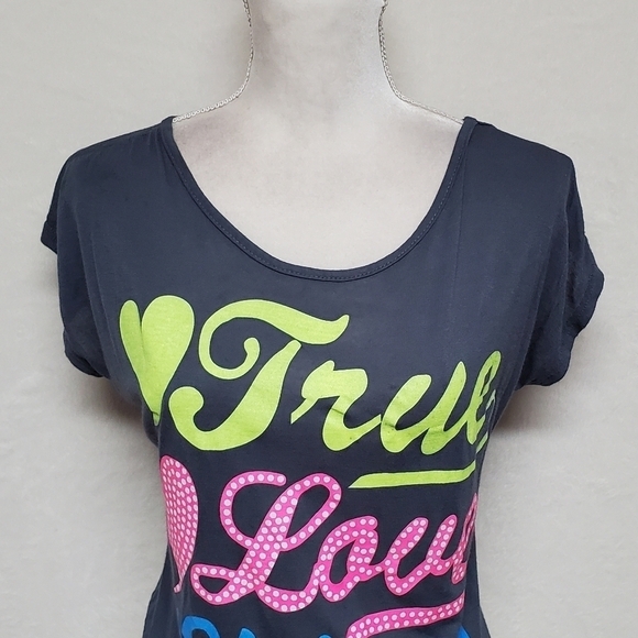 VINTAGE Say Anything Gray Graphic True Love Shines Cropped Split Back Tee - Picture 5 of 12